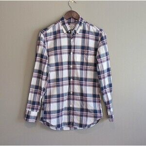 J Crew Size XS White Plaid Dress Shirt Mens Button Down Red Blue Extra Small LS